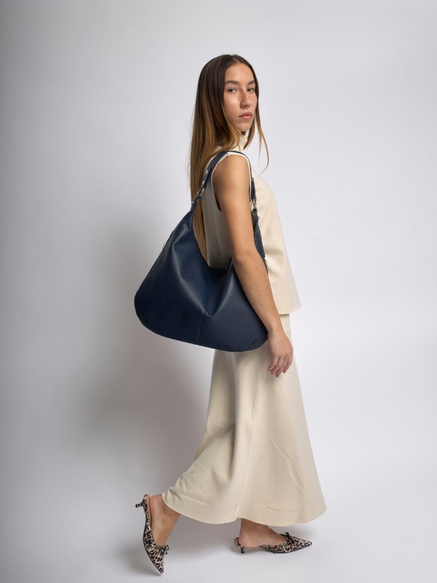 Women’s Vegan Leather Hobo Handbag - Large Shoulder Bag with Zip Pockets - Nalani - Fashion Clothing and Decor