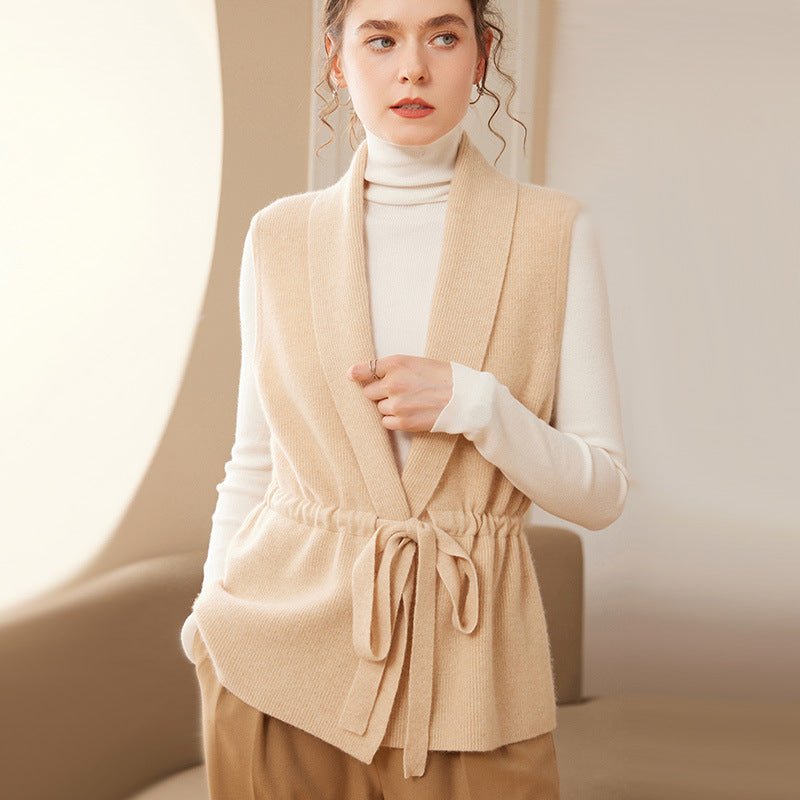 Womens Vest Blend Shawl Collar Belted Waist Layering - Nalani - UK Fashion Clothing and Decor