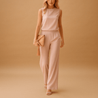 Women's Wide Leg Jumpsuit Round Neck Mid Waist Elegant Style - Nalani - UK and AUS Fashion Clothing and Decor