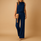 Women's Wide Leg Jumpsuit Round Neck Mid Waist Elegant Style - Nalani - UK and AUS Fashion Clothing and Decor