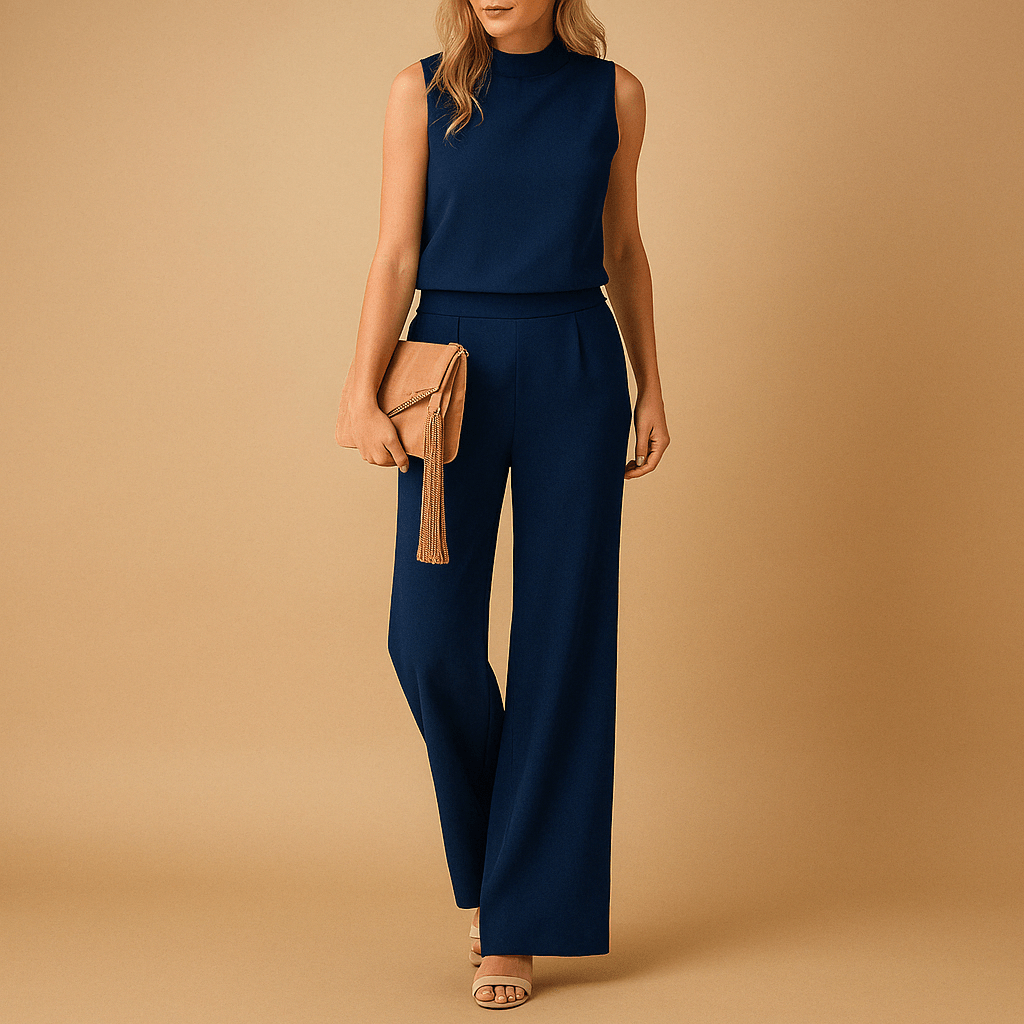 Women's Wide Leg Jumpsuit Round Neck Mid Waist Elegant Style - Nalani - UK and AUS Fashion Clothing and Decor