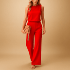Women's Wide Leg Jumpsuit Round Neck Mid Waist Elegant Style - Nalani - UK and AUS Fashion Clothing and Decor