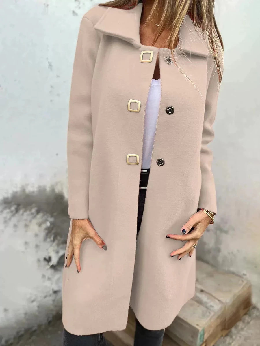 Women’s Wool Coat – Tailored Fit – Mid - Length – Single - Breasted with Wide Lapel - Nalani - UK Fashion Clothing and Decor