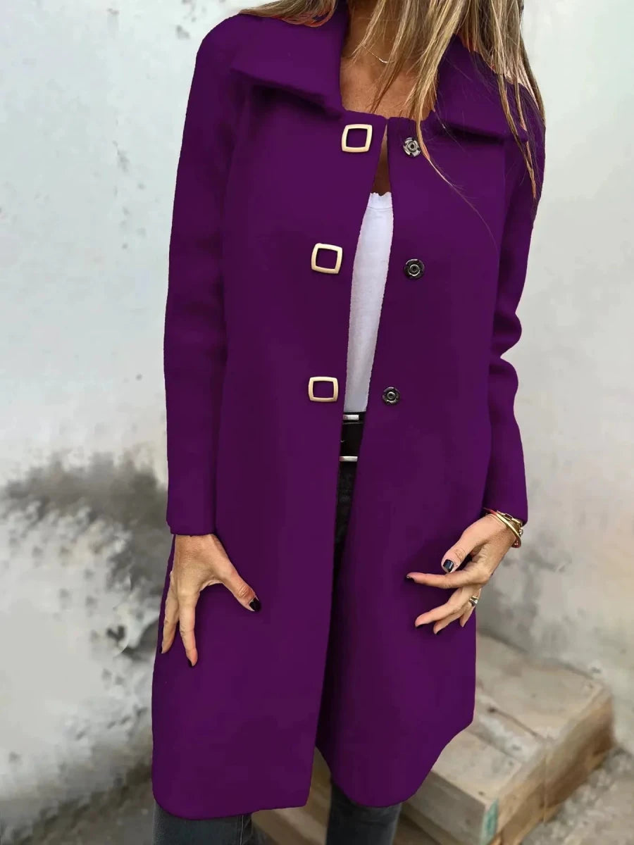 Women’s Wool Coat – Tailored Fit – Mid - Length – Single - Breasted with Wide Lapel - Nalani - UK Fashion Clothing and Decor