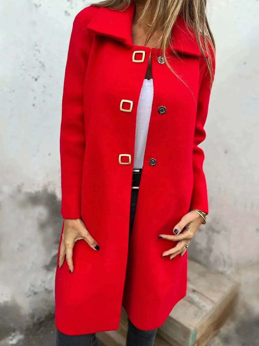 Women’s Wool Coat – Tailored Fit – Mid - Length – Single - Breasted with Wide Lapel - Nalani - UK Fashion Clothing and Decor