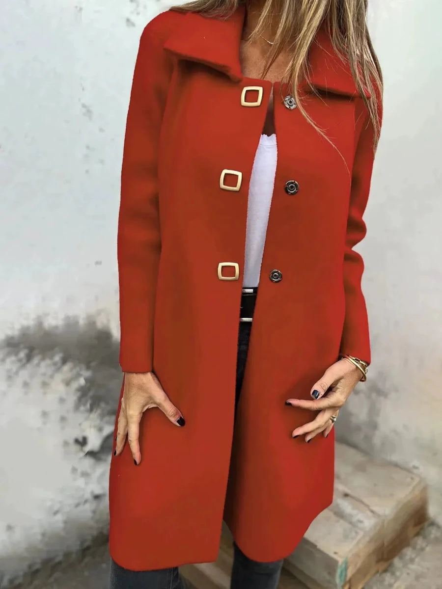 Women’s Wool Coat – Tailored Fit – Mid - Length – Single - Breasted with Wide Lapel - Nalani - UK Fashion Clothing and Decor