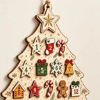 Wooden Wall Advent Calendar – Christmas Tree Shaped Countdown with 24 Wooden Ornaments, 12 x 10 in, Reusable - Nalani - Fashion Clothing and Decor