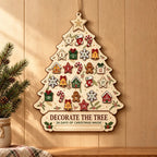 Wooden Wall Advent Calendar – Christmas Tree Shaped Countdown with 24 Wooden Ornaments, 12 x 10 in, Reusable - Nalani - Fashion Clothing and Decor