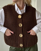 Wool Blend Knitted Vest for Women Oversized Button Front Pockets - Nalani - UK Fashion Clothing and Decor