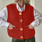 Wool Blend Knitted Vest for Women Oversized Button Front Pockets - Nalani - UK Fashion Clothing and Decor