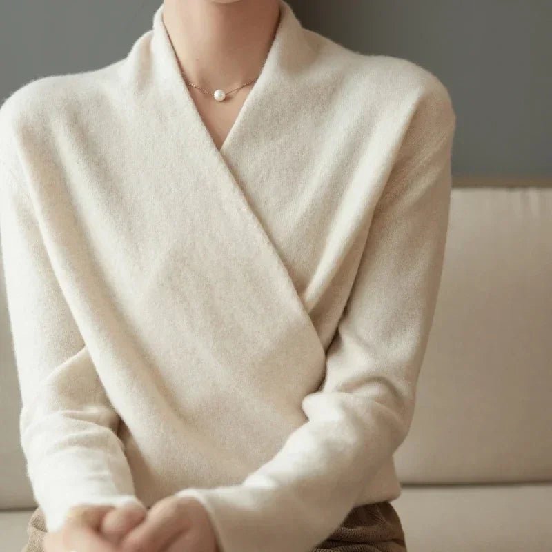 Wrap Front V Neck Pullover Sweater With Relaxed Fit - Nalani - UK and AUS Fashion Clothing and Decor