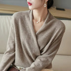 Wrap Front V Neck Pullover Sweater With Relaxed Fit - Nalani - UK and AUS Fashion Clothing and Decor