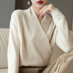 Wrap Front V Neck Pullover Sweater With Relaxed Fit - Nalani - UK and AUS Fashion Clothing and Decor