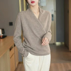 Wrap Front V Neck Pullover Sweater With Relaxed Fit - Nalani - UK and AUS Fashion Clothing and Decor
