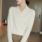 Wrap Front V Neck Pullover Sweater With Relaxed Fit - Nalani - UK and AUS Fashion Clothing and Decor