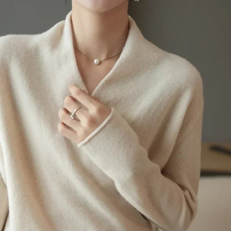 Wrap Front V Neck Pullover Sweater With Relaxed Fit - Nalani - UK and AUS Fashion Clothing and Decor