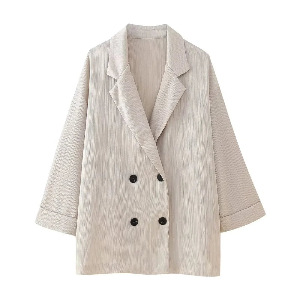 Wrinkle Effect Double Breasted Women Suit Set For Spring Summer - Nalani - UK and AUS Fashion Clothing and Decor