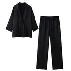 Wrinkle Effect Double Breasted Women Suit Set For Spring Summer - Nalani - UK and AUS Fashion Clothing and Decor
