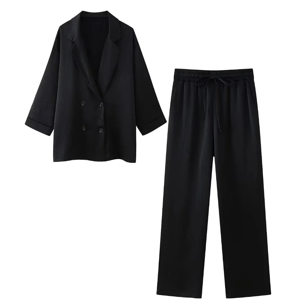 Wrinkle Effect Double Breasted Women Suit Set For Spring Summer - Nalani - UK and AUS Fashion Clothing and Decor