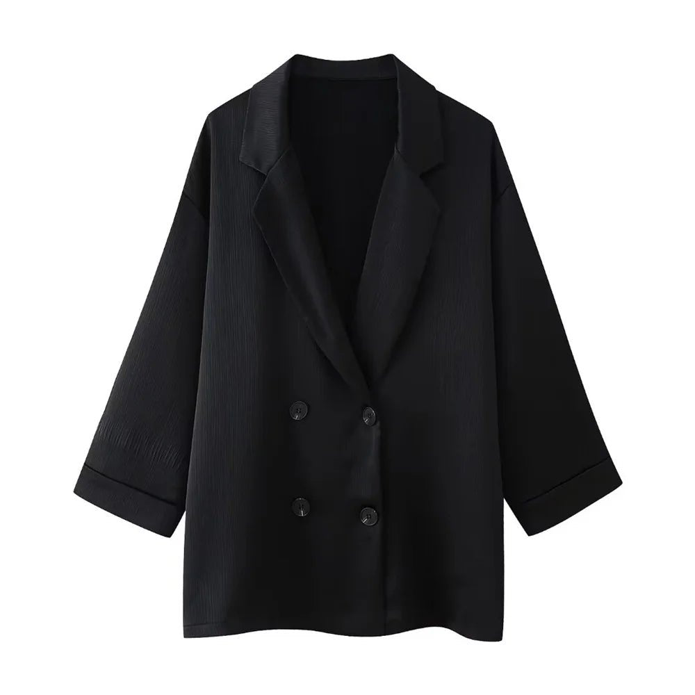 Wrinkle Effect Double Breasted Women Suit Set For Spring Summer - Nalani - UK and AUS Fashion Clothing and Decor
