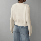Zahara | Women's Short Cardigan with Button Placket - V-Neck Long-Sleeve Cropped Ribbed Knit Sweater & Casual Layering Top for Fall - Nalani - Fashion Clothing and Decor