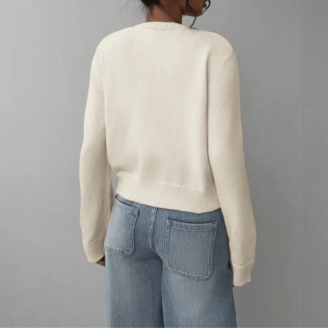 Zahara | Women's Short Cardigan with Button Placket - V-Neck Long-Sleeve Cropped Ribbed Knit Sweater & Casual Layering Top for Fall - Nalani - Fashion Clothing and Decor