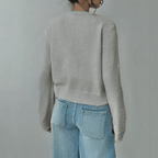 Zahara | Women's Short Cardigan with Button Placket - V-Neck Long-Sleeve Cropped Ribbed Knit Sweater & Casual Layering Top for Fall - Nalani - Fashion Clothing and Decor