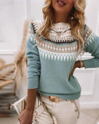 Zahara | Women's Sweater | Long Sleeve Geometric Motif Pattern - Nalani - Fashion Clothing and Decor