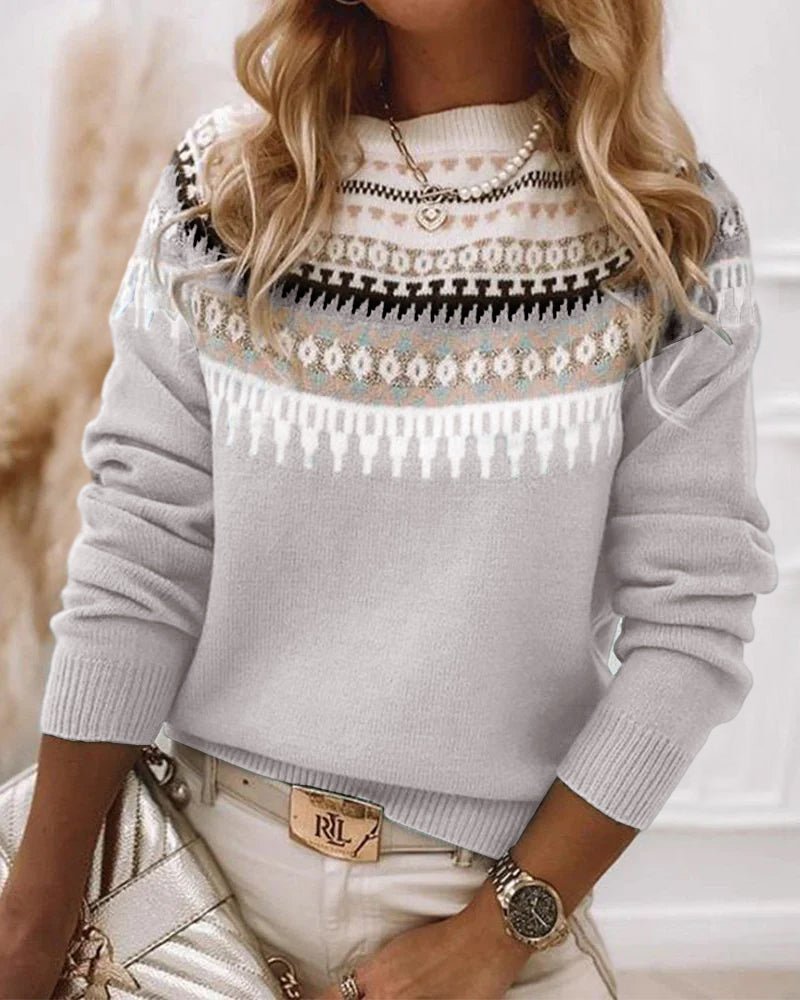 Zahara | Women's Sweater | Long Sleeve Geometric Motif Pattern - Nalani - Fashion Clothing and Decor