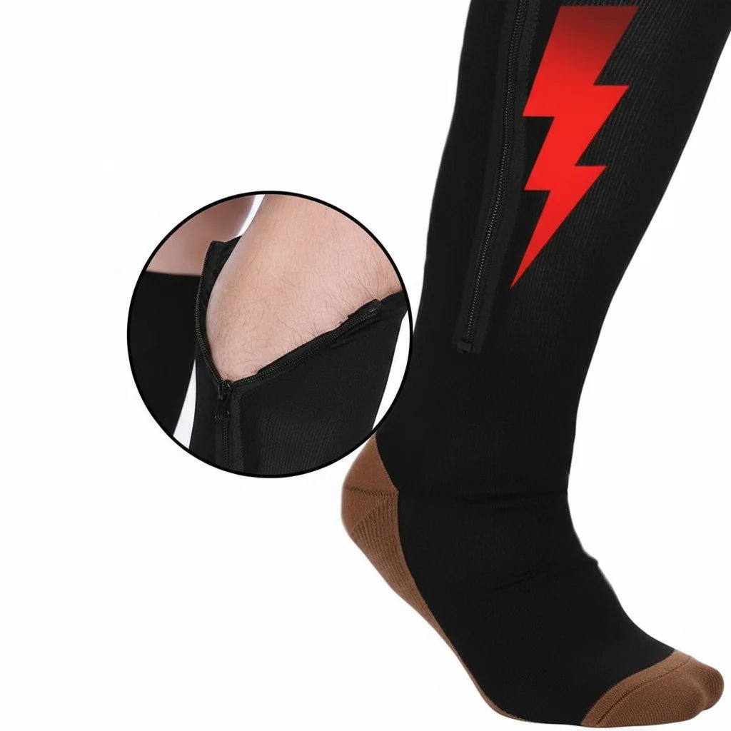 Zipper Support Socks – Open Toe Zip-Up Socks for Men & Women, Easy On & Off, Beige or Black, S–XXL - Nalani - Fashion Clothing and Decor