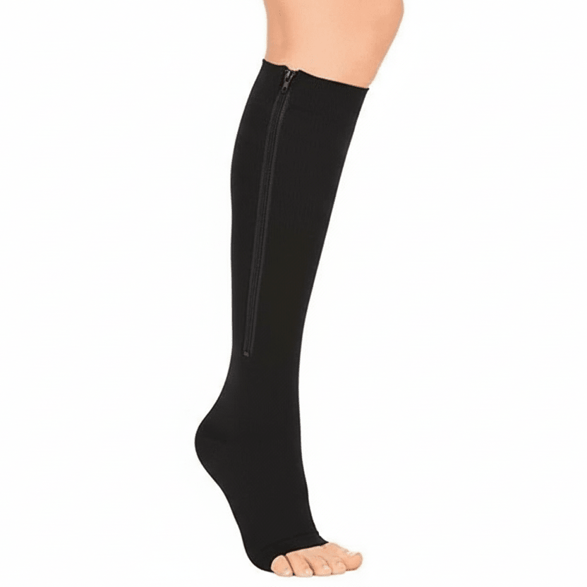 Zipper Support Socks – Open Toe Zip-Up Socks for Men & Women, Easy On & Off, Beige or Black, S–XXL - Nalani - Fashion Clothing and Decor
