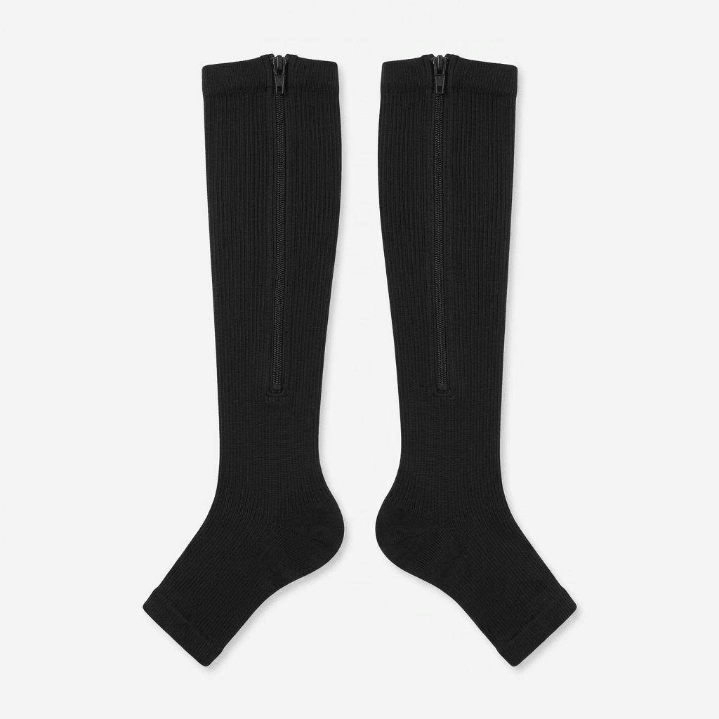 Zipper Support Socks – Open Toe Zip-Up Socks for Men & Women, Easy On & Off, Beige or Black, S–XXL - Nalani - Fashion Clothing and Decor
